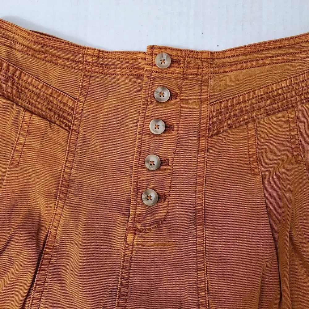 Anthropologie Briony Mini Skirt 4‎ Burnt Orange Button Fly Pockets Boho